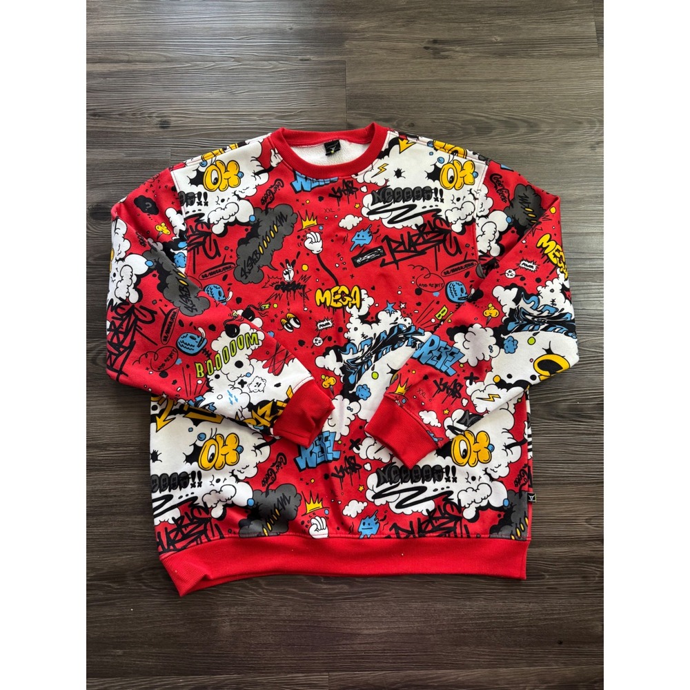 Screenshot Mens 3XL Red Graffiti Comic Pop Art All Over Print Sweatshirt